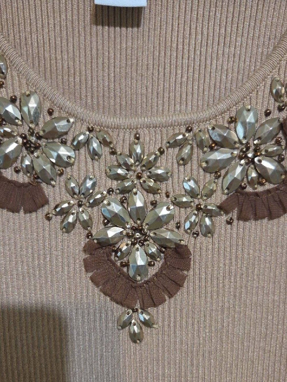 Ruby Rd. Beige Embellished Thick Quality Ribbed Tank Top Sweater - Picture 3 of 5